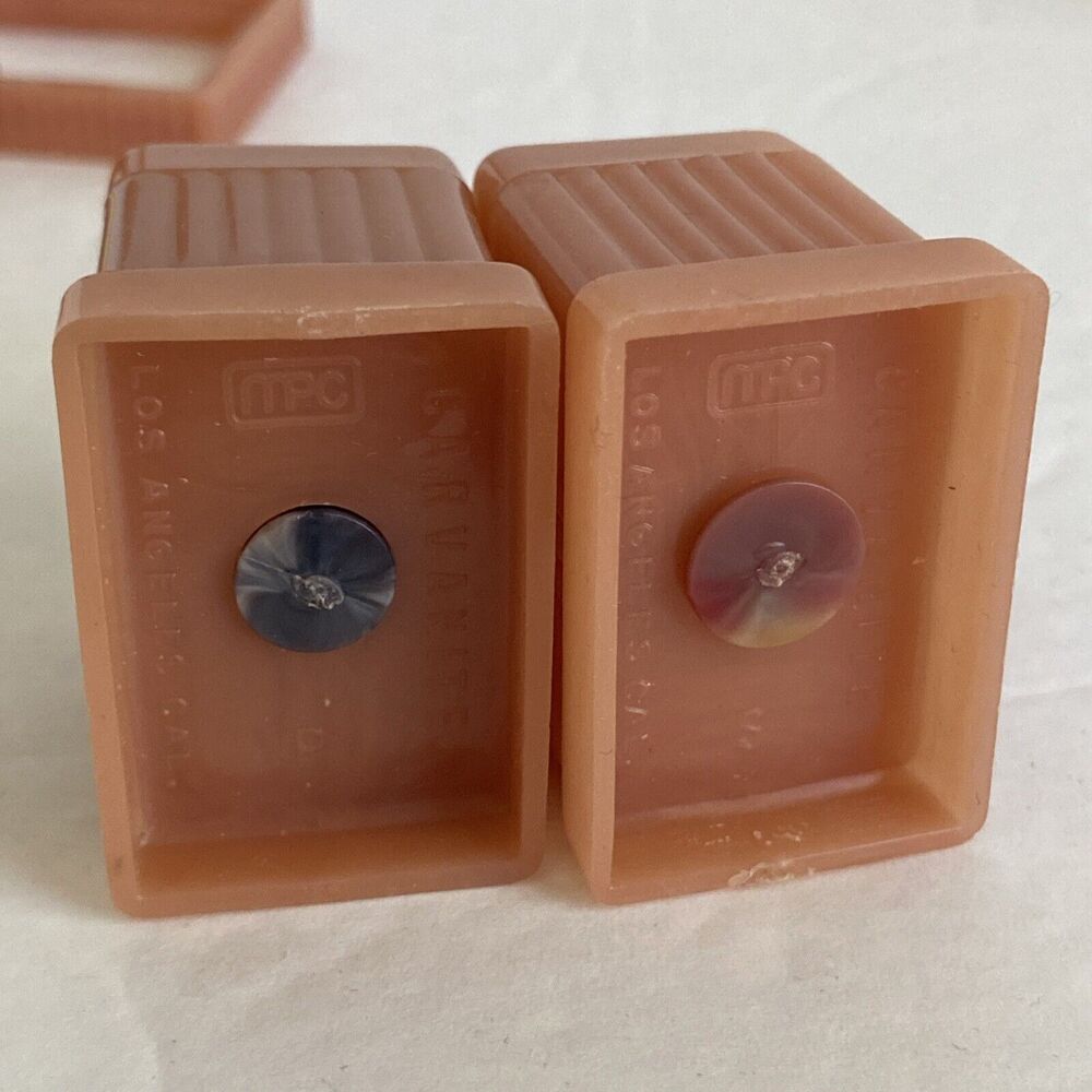Vintage Art Deco Carvanite 3 Pc Salt Pepper Shaker Set Dusty Rose Box - Picture 8 of 16